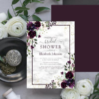 Plum Purple Gold Watercolor Marble Bridal Shower