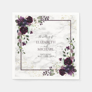 Plum Purple Gold Watercolor Marble Wedding Napkin
