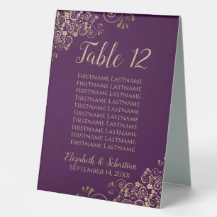 Plum Purple & Gold Wedding Table Number & Names