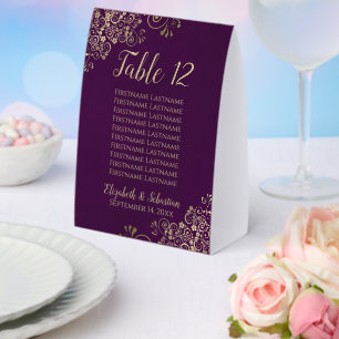Plum Purple & Gold Wedding Table Number & Names