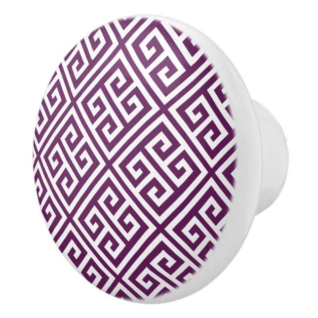 Plum Purple Greek Key Ceramic Knob (Right)