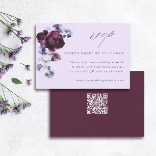 Plum Purple & Indigo Blue Elegant Floral QR Code  RSVP Card