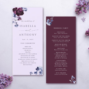 Plum Purple & Indigo Blue Elegant Floral Wedding  Program