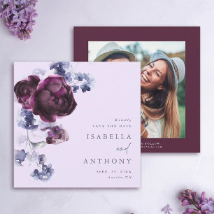 Plum Purple & Indigo Blue Elegant Floral Wedding  Save The Date