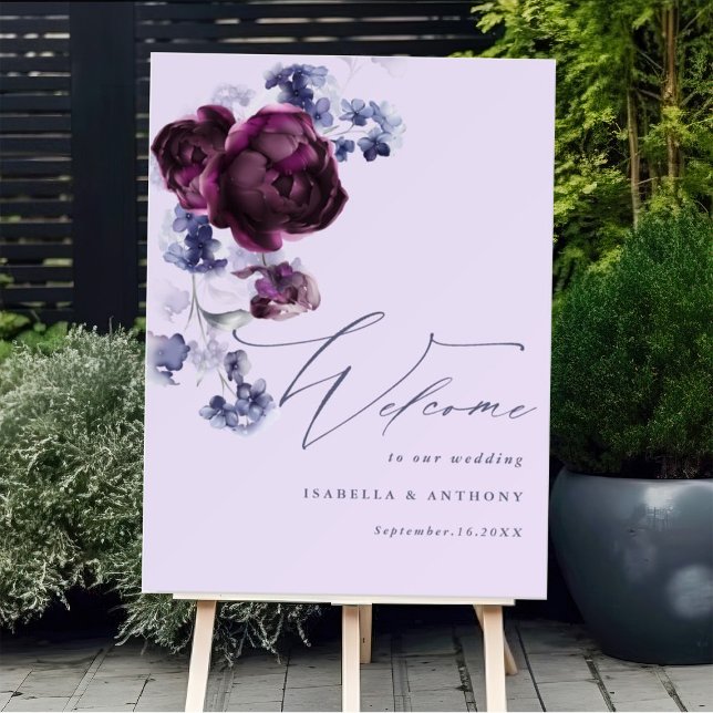 Plum Purple & Indigo Blue Floral Elegant Wedding Poster (Creator Uploaded)