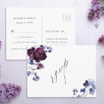 Plum Purple & Indigo Blue Floral Wedding RSVP Postcard<br><div class="desc">This wedding rsvp postcard features a watercolor bouquet of plum purple peonies and indigo blue flowers with stylish calligraphy. For more advanced customisation of this design,  please click the DESIGN TOOL BUTTON. Matching items are also available.</div>