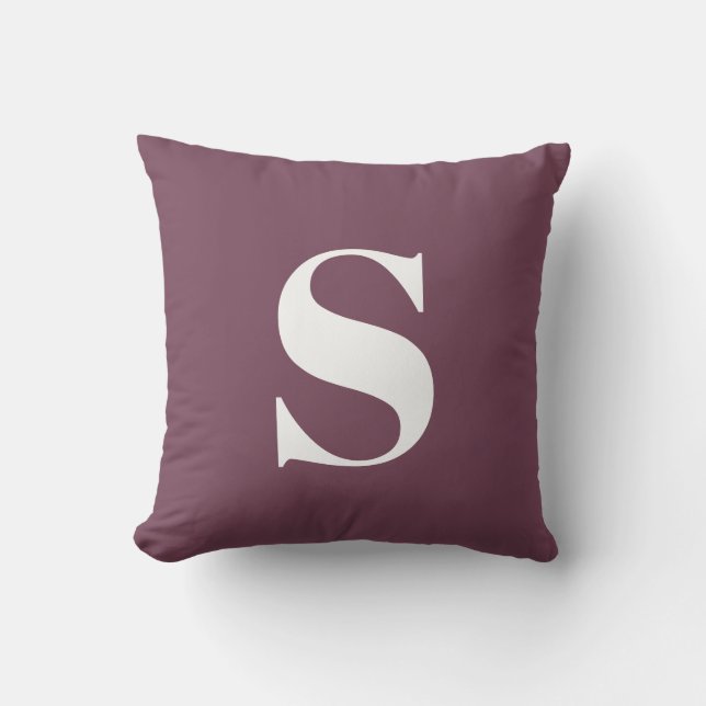 Plum Purple Initial Monogrammed Outdoor Pillow (Front)