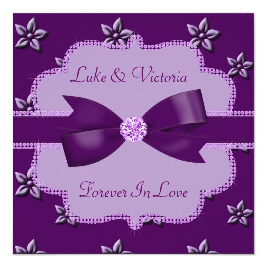 Plum Purple Island Flowers & Rhinestones Wedding Card