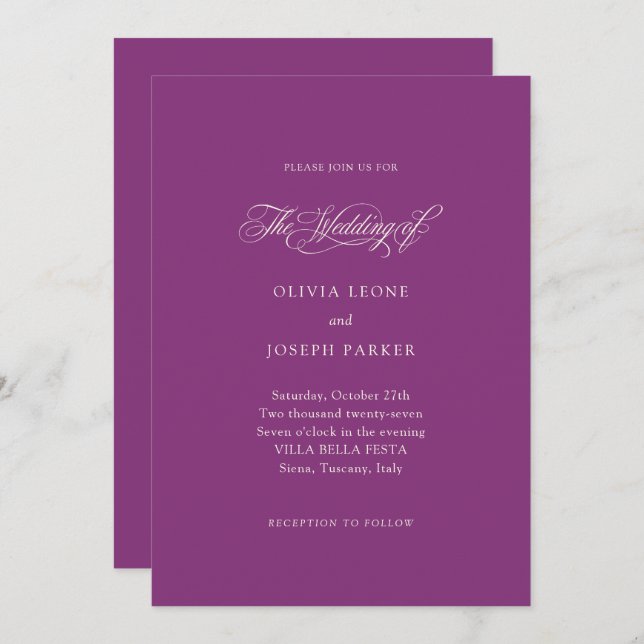 Plum Purple | Italian Elegance Wedding Invitation (Front/Back)