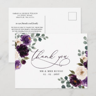 Plum Purple Ivory Eggplant Floral Thank You Postcard