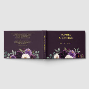 Plum Purple Ivory Eggplant Floral Wedding Guest Book