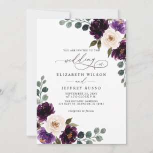 Plum Purple Ivory Eggplant Floral Wedding Invitation