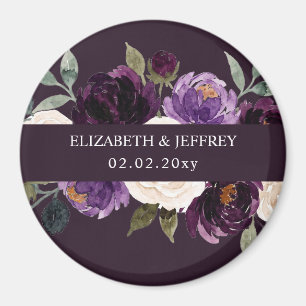 Plum Purple Ivory Eggplant Floral Wedding Magnet