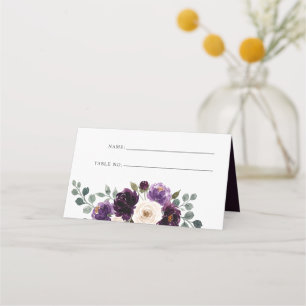 Plum Purple Ivory Eggplant Floral Wedding Place Card