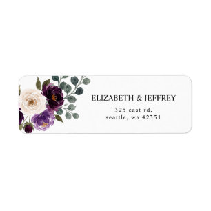 Plum Purple Ivory Eggplant Floral Wedding Return Address Label