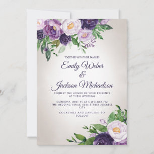 Plum Purple Lavender Greenery Wedding Invitation
