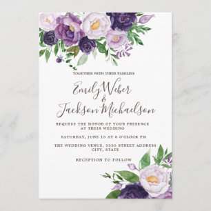 Plum Purple Lavender Greenery Wedding Invitation