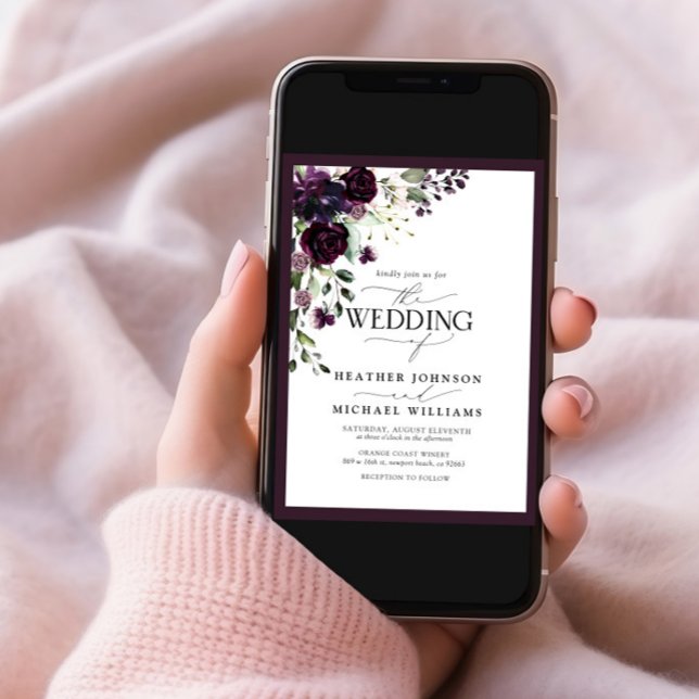 Plum Purple Lavender Mauve Floral Watercolor Photo Invitation (Creator Uploaded)