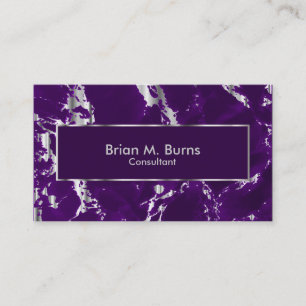 Plum Purple Marble and Metallic Silver Design Business Card