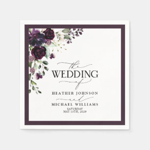 Plum Purple Mauve Floral Watercolor Script Wedding Napkin