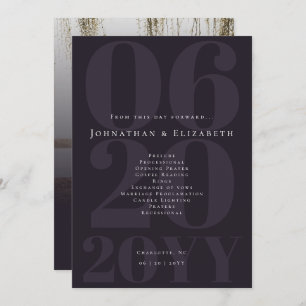 Plum Purple Minimalist Bold Type Photo Wedding Program
