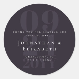 Plum Purple Minimalist Bold Type Wedding Favor Classic Round Sticker