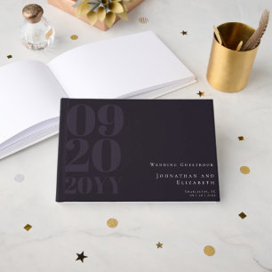 Plum Purple Minimalist Bold Type Wedding Guest Book