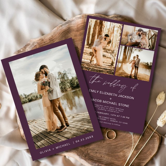 Plum Purple Minimalist Elegant Photo Wedding  Invitation (Creator Uploaded)