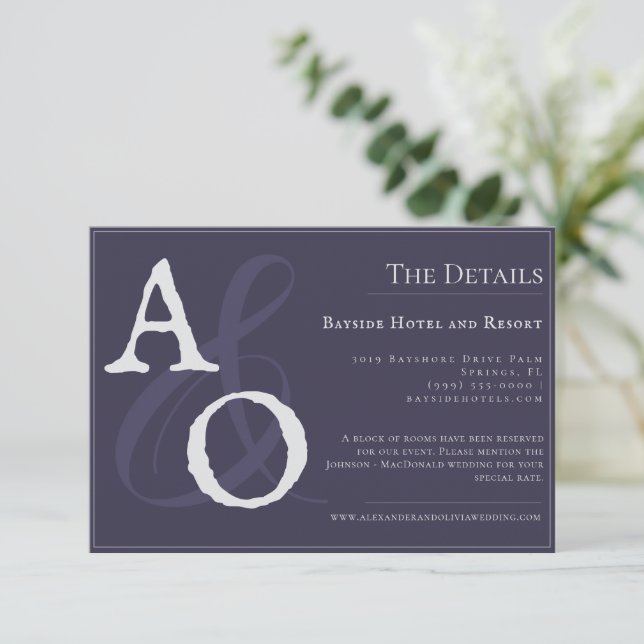 Plum Purple Minimalist Monogram Wedding Enclosure Card (Standing Front)