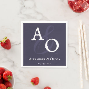 Plum Purple Minimalist Monogram Wedding Napkin