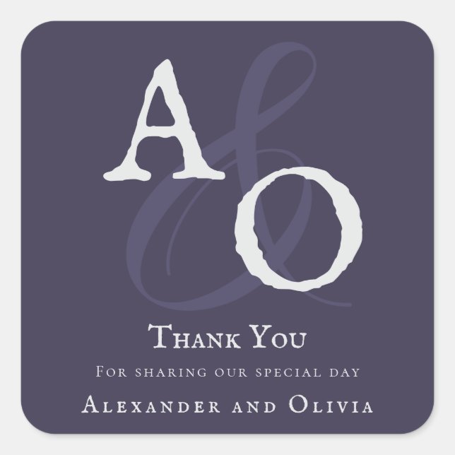 Plum Purple Minimalist Monogram Wedding Square Sticker (Front)