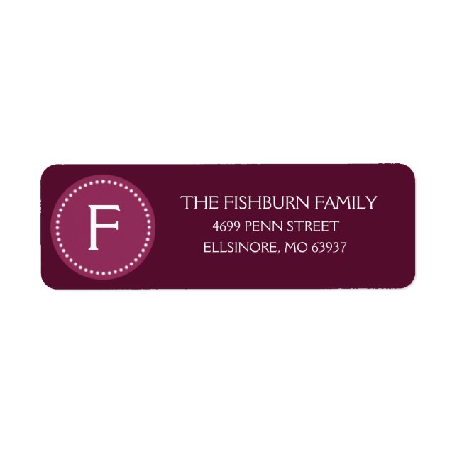 Plum Purple Muted Monogram Custom Monogrammed Return Address Label (Front)