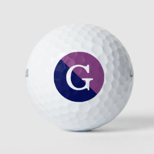 Plum Purple Navy Blue 2 Tone Diag Initial Monogram Golf Balls