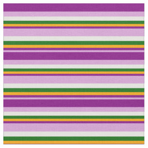 Plum, Purple, Orange, Dark Green & White Stripes Fabric