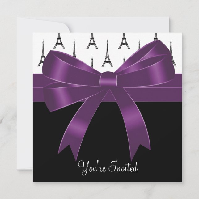 Plum Purple Paris Eiffel Tower Party Invitation (Front)