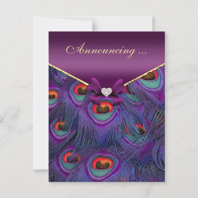 Plum Purple Peacock Marriage Announcement (Front)