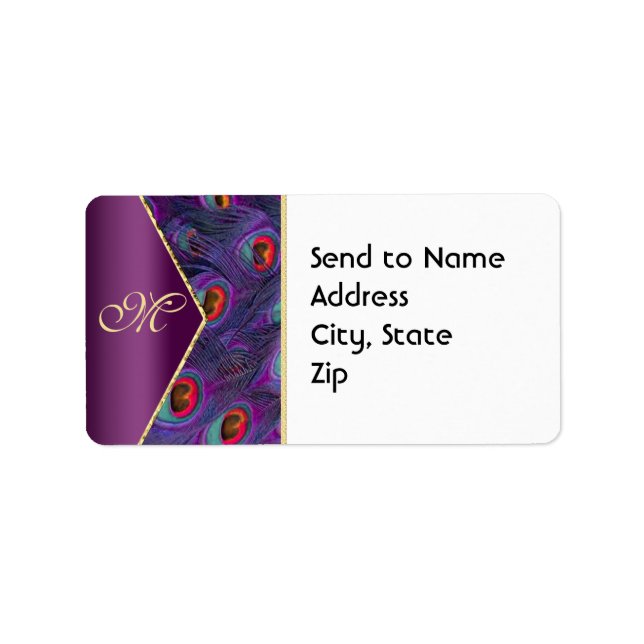 Plum Purple Peacock Monogram Address Label (Front)