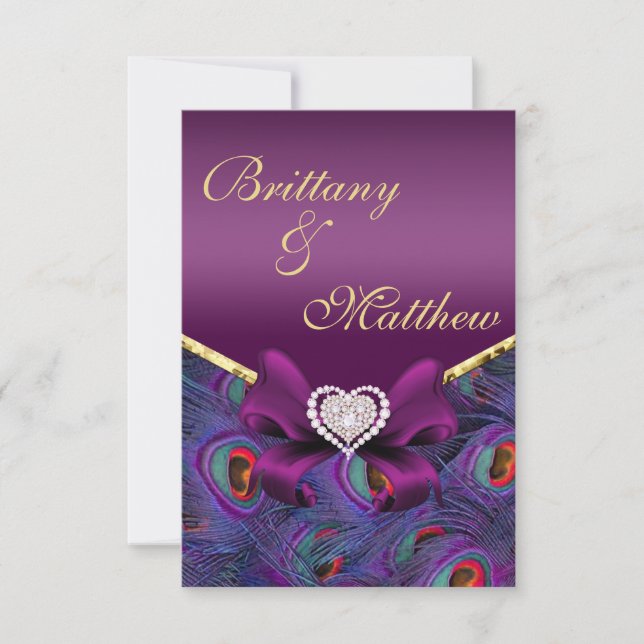 Plum Purple Peacock Reception card (Front)