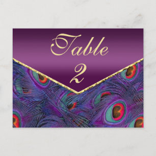 Plum Purple Peacock Table Number Card