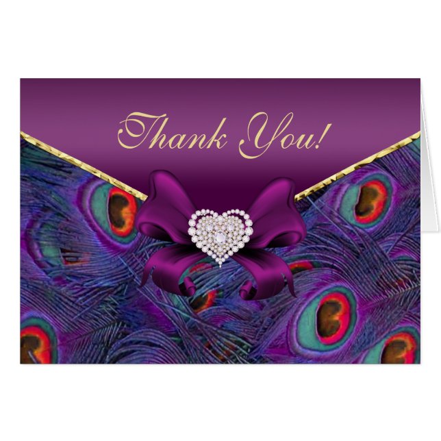 Plum Purple Peacock Thank You Card (Front Horizontal)