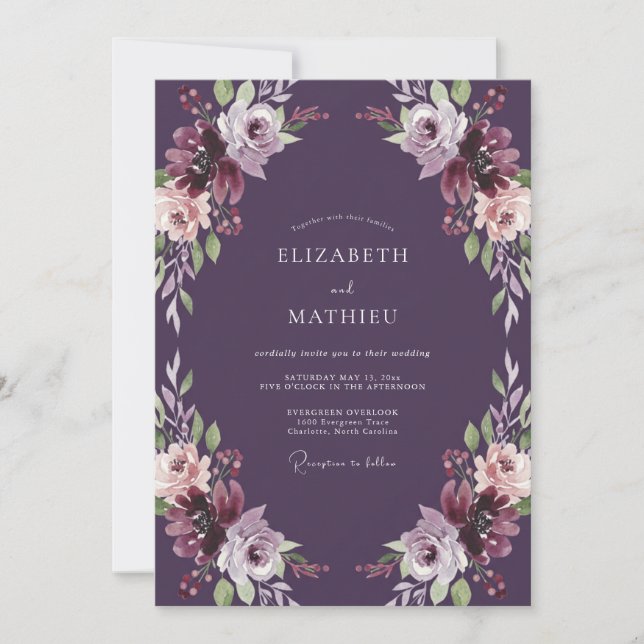 Plum Purple Petal Wedding Invitation (Front)