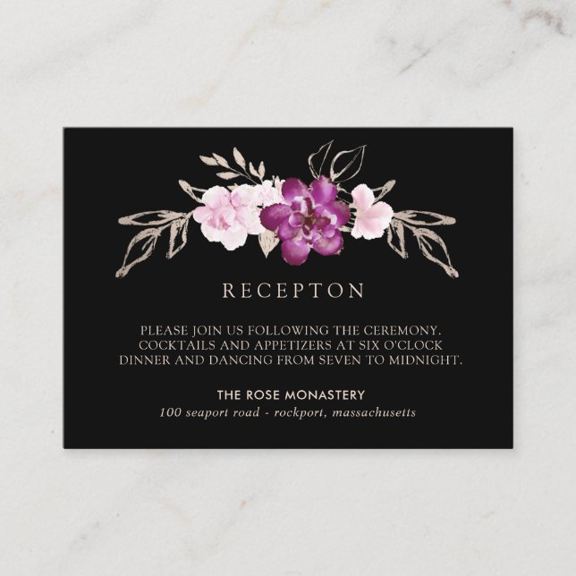 Plum Purple Pink Floral Wedding Reception Enclosure Card (Front)