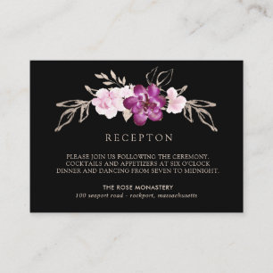 Plum Purple Pink Floral Wedding Reception Enclosure Card