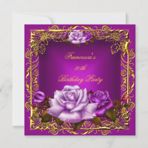 Plum Purple Pink Roses Gold Elegant Birthday 5b Invitation