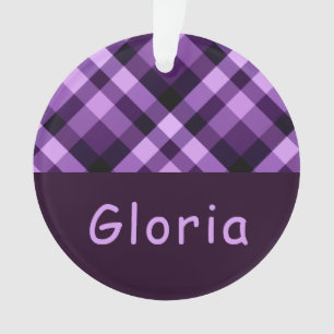 Plum Purple Plaid Monogram Circle Acrylic Ornament