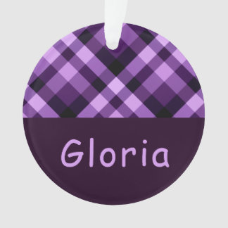 Plum Purple Plaid Monogram Circle Acrylic Ornament