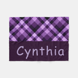 Plum Purple Plaid Monogram Small Fleece Blanket