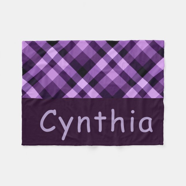 Plum Purple Plaid Monogram Small Fleece Blanket (Front (Horizontal))