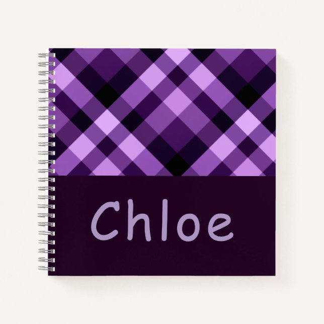 Plum Purple Plaid Monogram Spiral Notebook (Front)