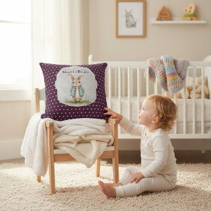 Plum Purple Polka Dot Bunny Name Accent Pillow